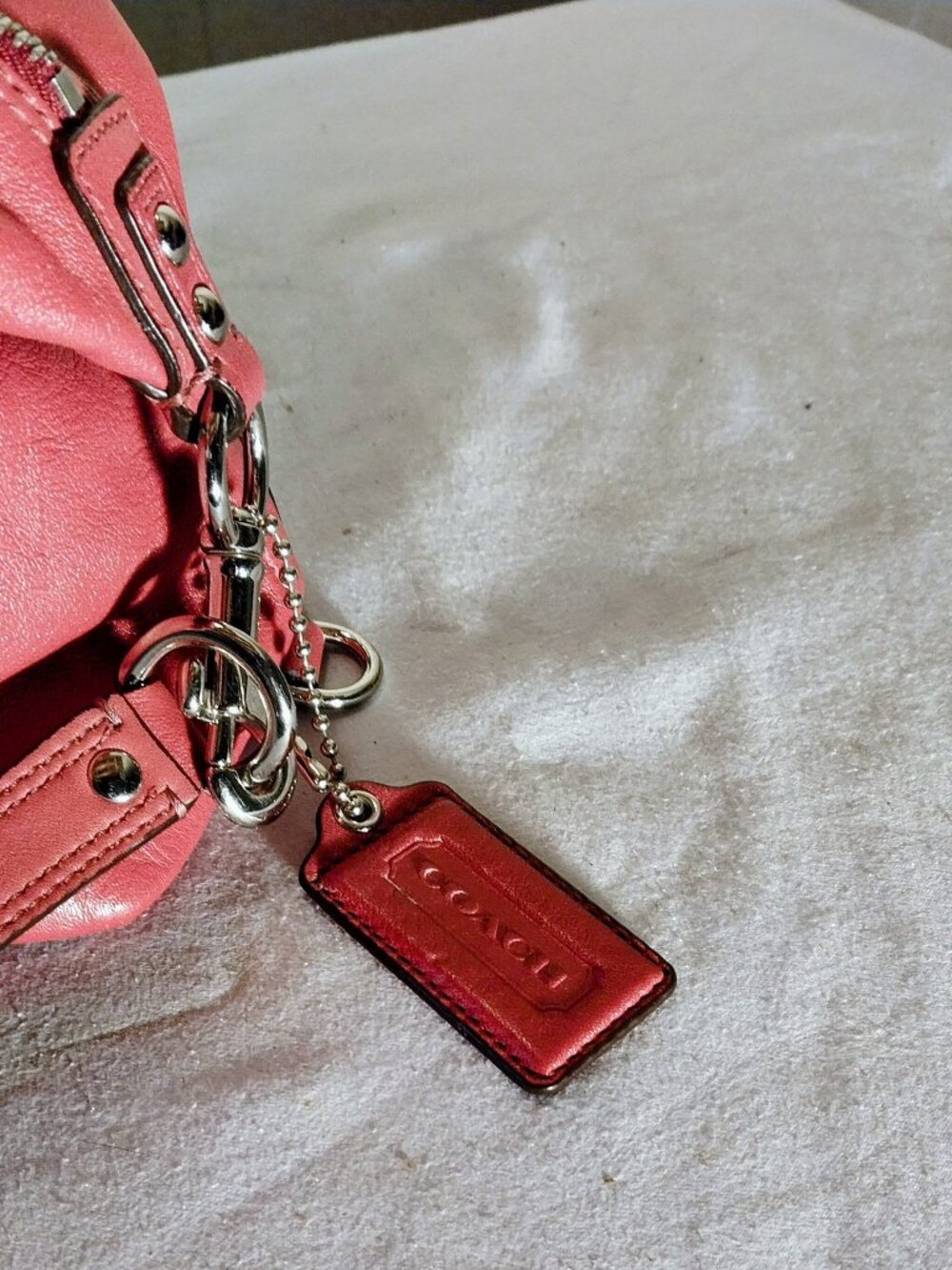 Coach Ashley Coral Pink Leather Satchel Pleated Silver Hardware Hobo Bag F15445 - Picture 3 of 11